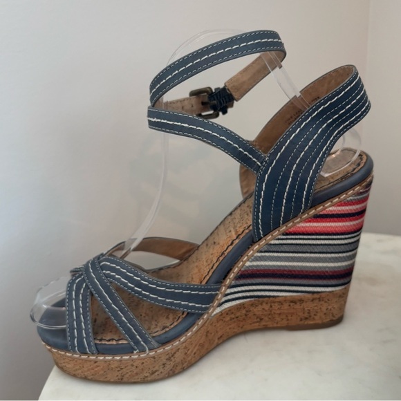 Splendid Kayla Rainbow Striped Blue Leather Boho Espadrille Wedge Sandals Size 8 - Picture 3 of 9